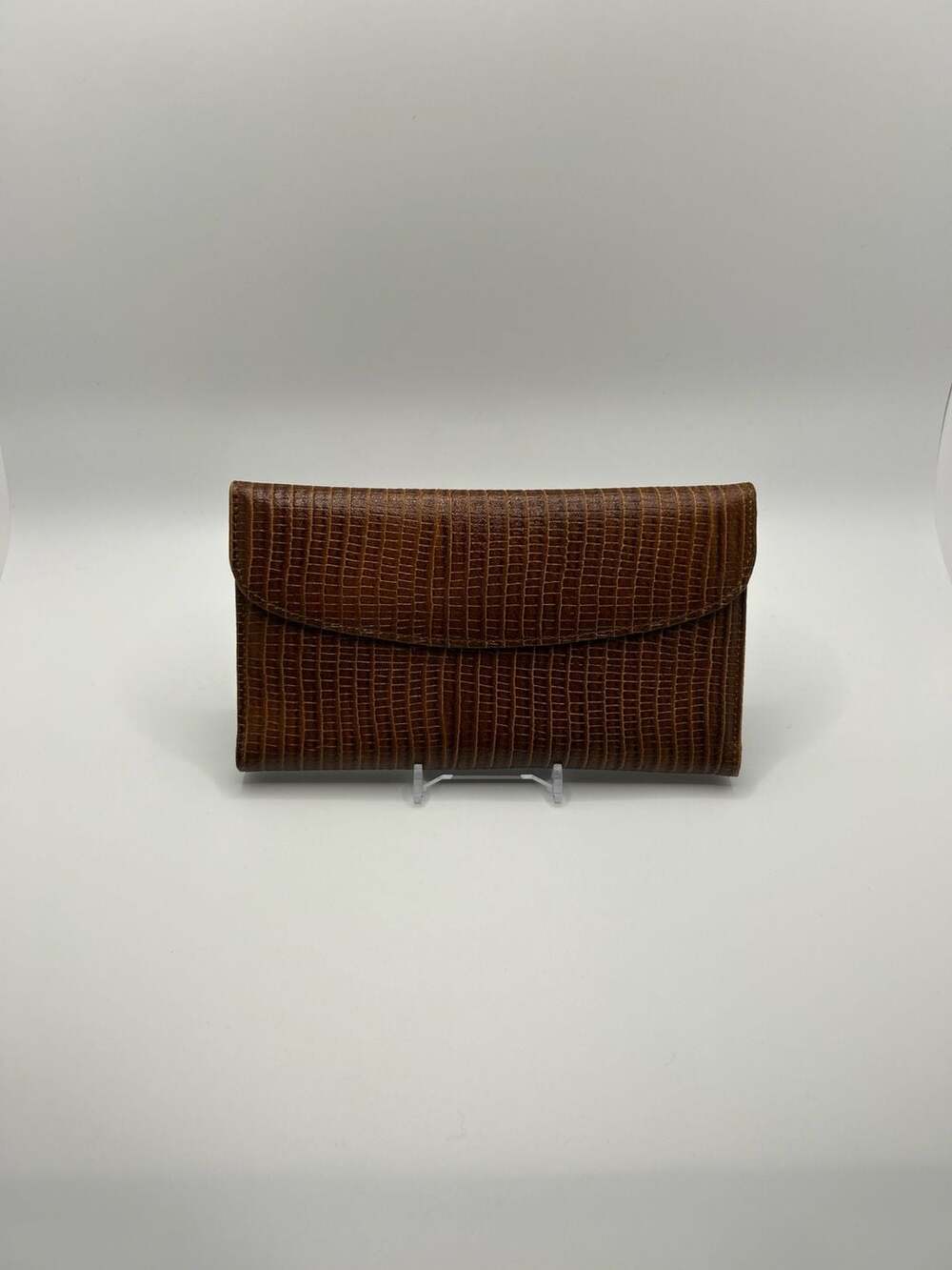 Wilsons Leather Brown Faux Lizard Skin Tri-Fold Clutch Wallet